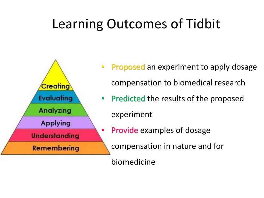 learning outcomes of tidbit