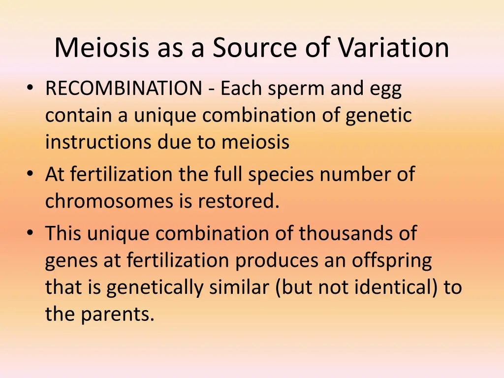 meiosis as a source of variation recombination