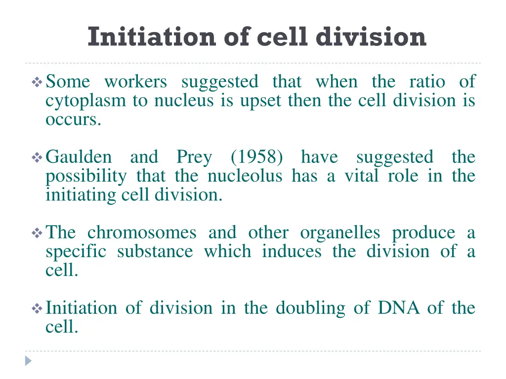 initiation of cell division