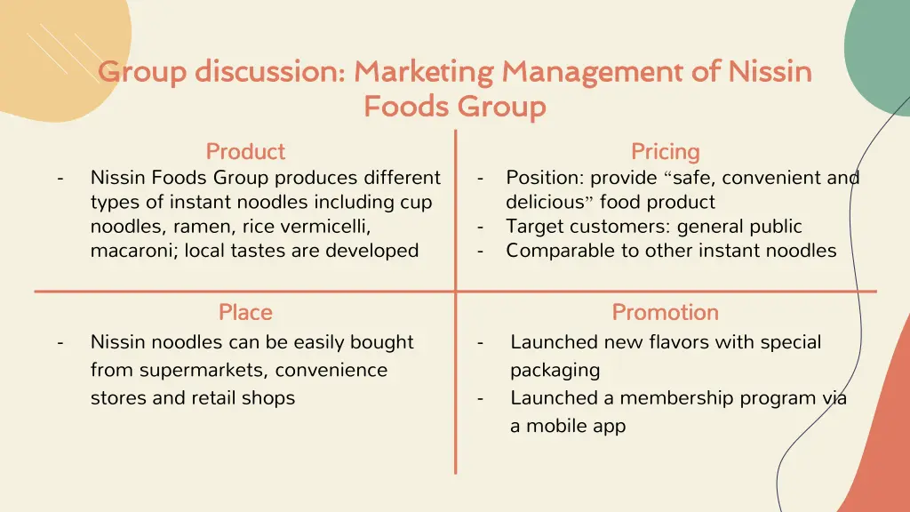 group discussion marketing management of nissin
