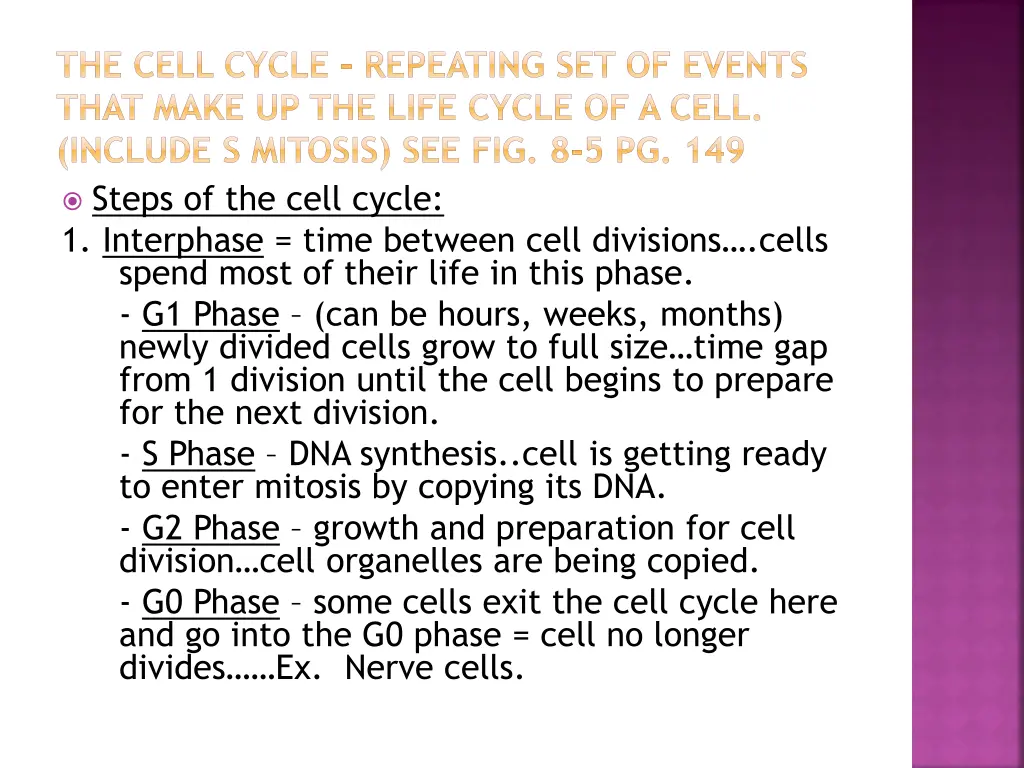 the cell cycle repeating set of events that make