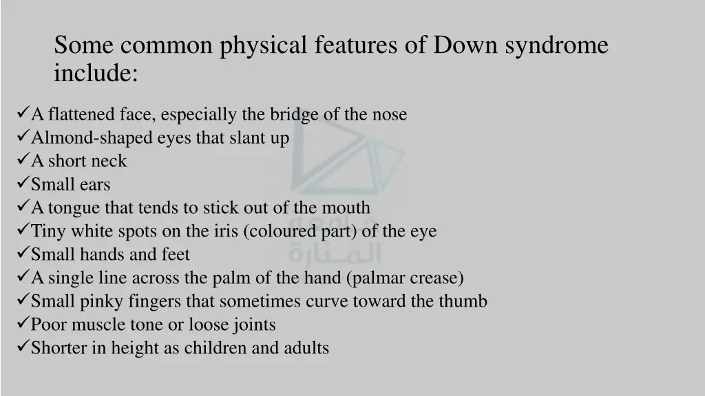 some common physical features of down syndrome