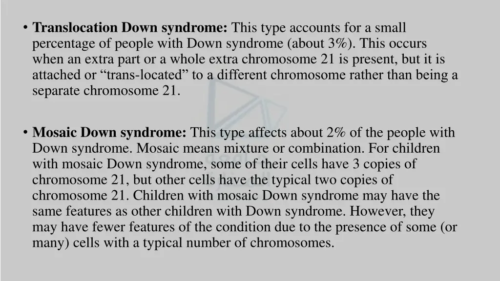 translocation down syndrome this type accounts