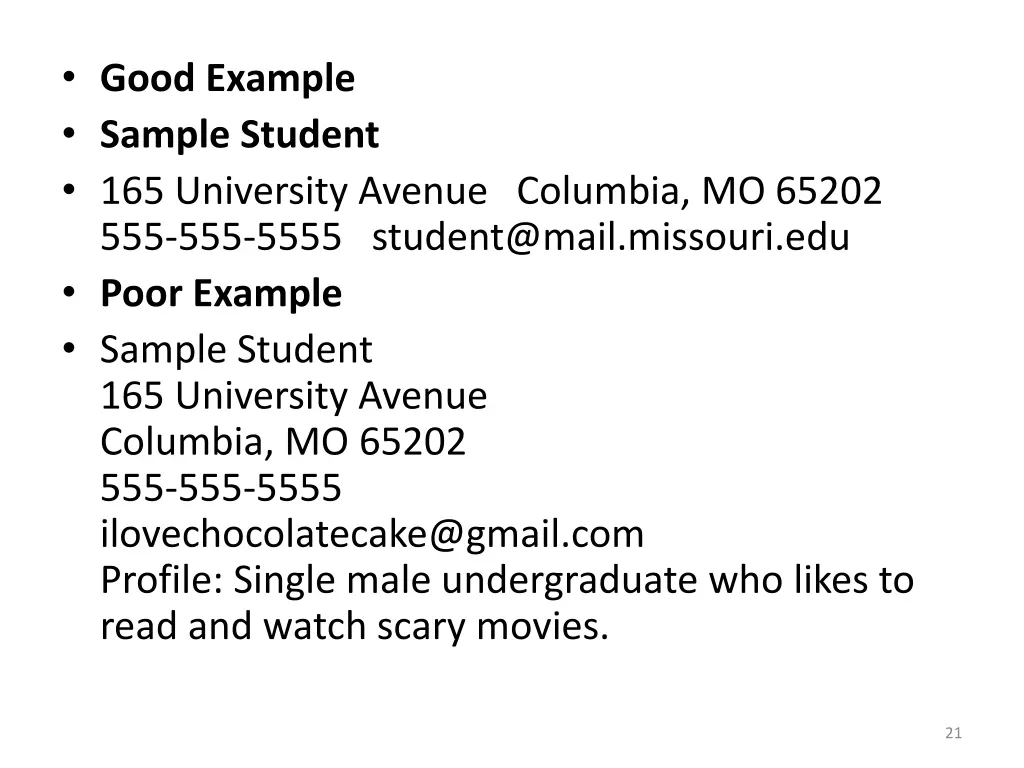 good example sample student 165 university avenue