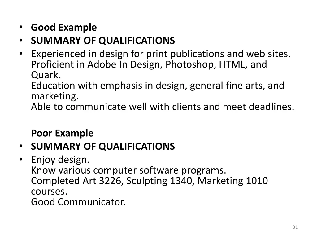 good example summary of qualifications