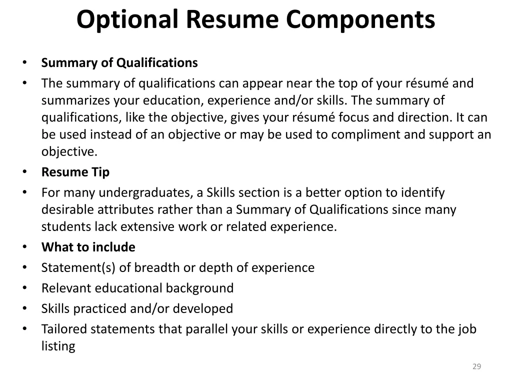 optional resume components