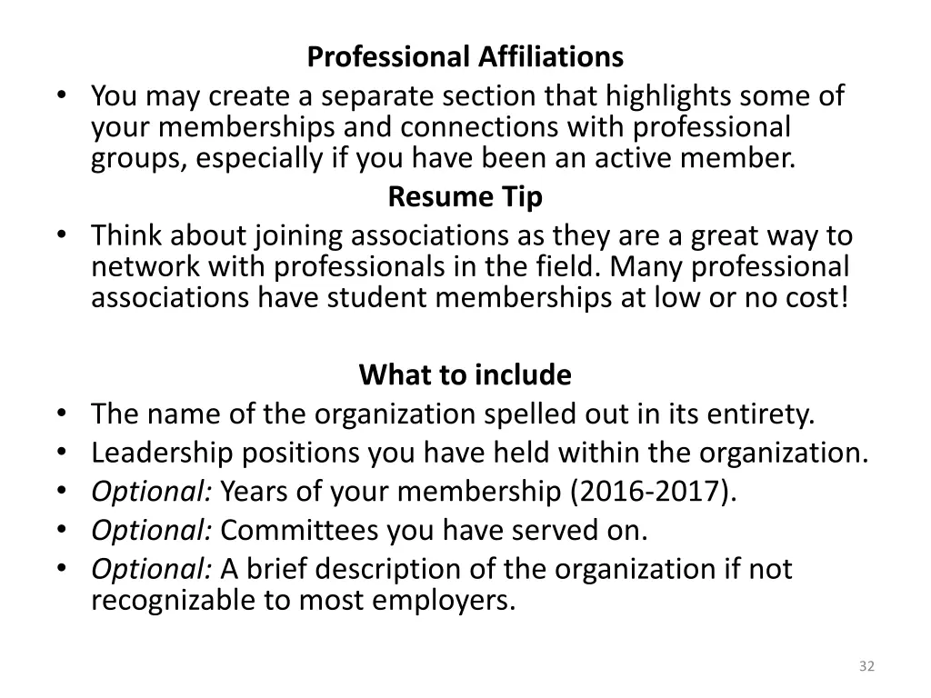 professional affiliations