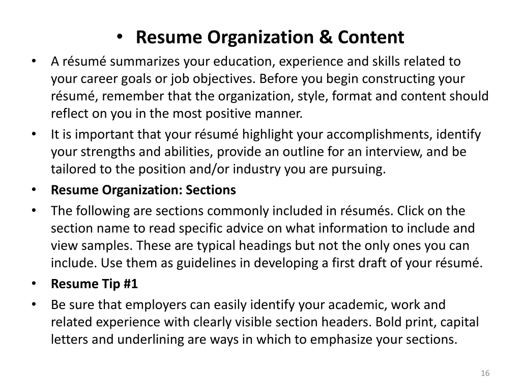 resume organization content a r sum summarizes