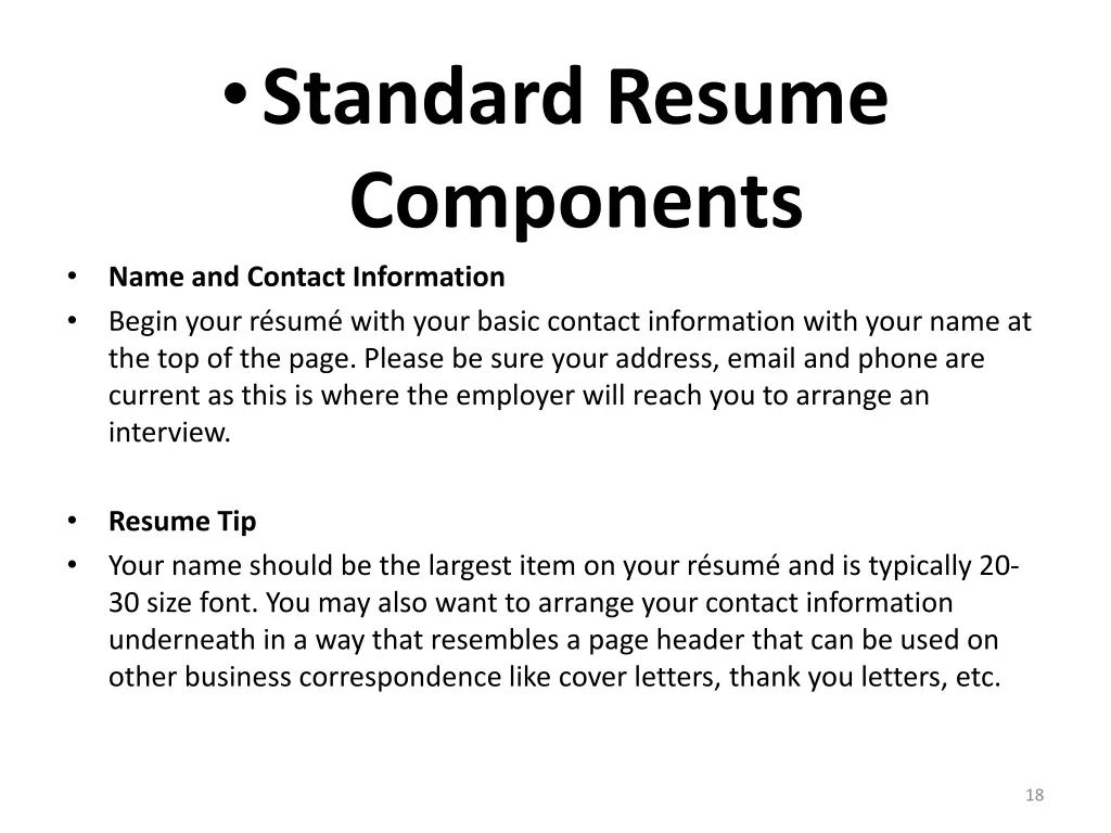 standard resume components name and contact 1