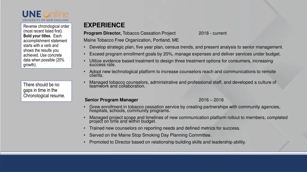 experience program director tobacco cessation