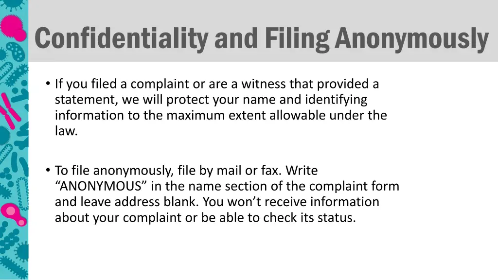 confidentiality and filing anonymously
