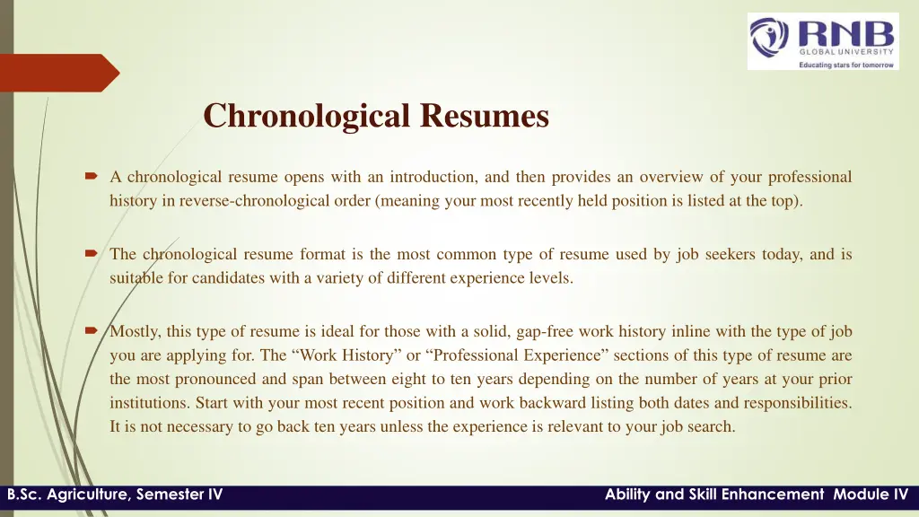 chronological resumes