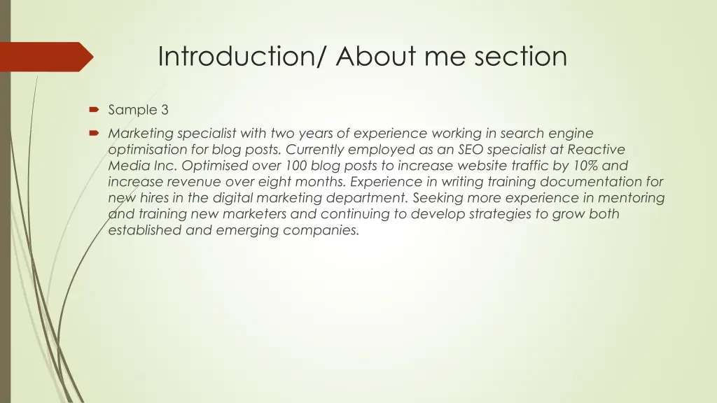 introduction about me section