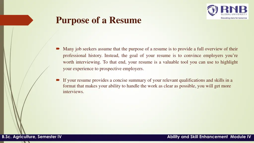 purpose of a resume