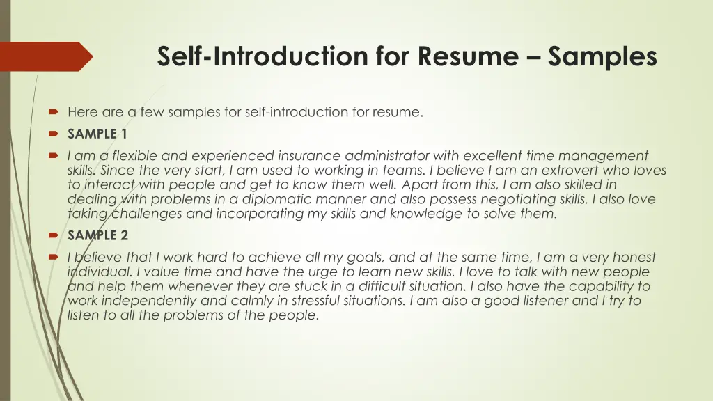 self introduction for resume samples