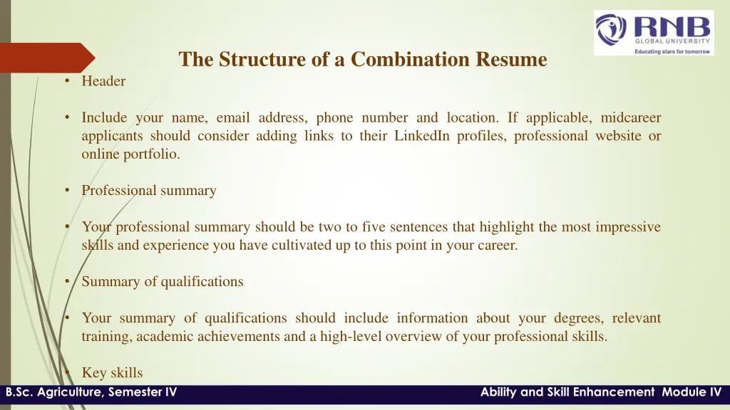 the structure of a combination resume