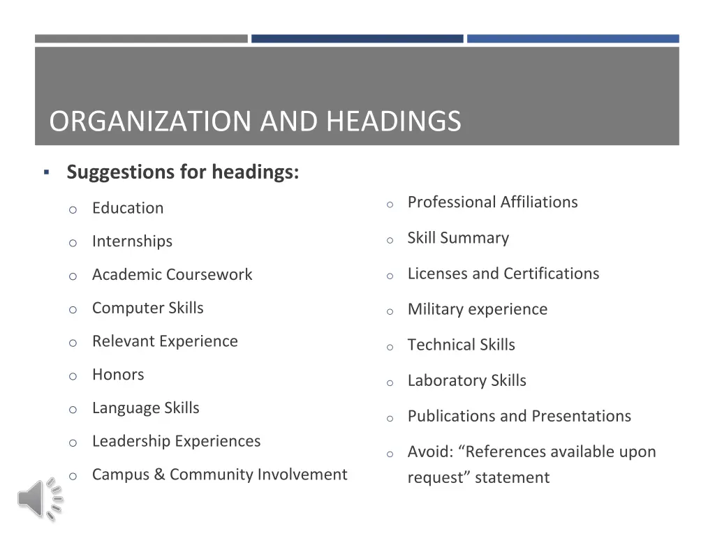 organization and headings