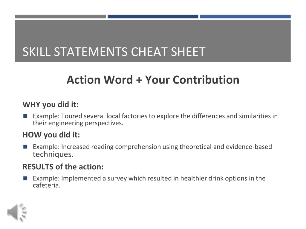 skill statements cheat sheet