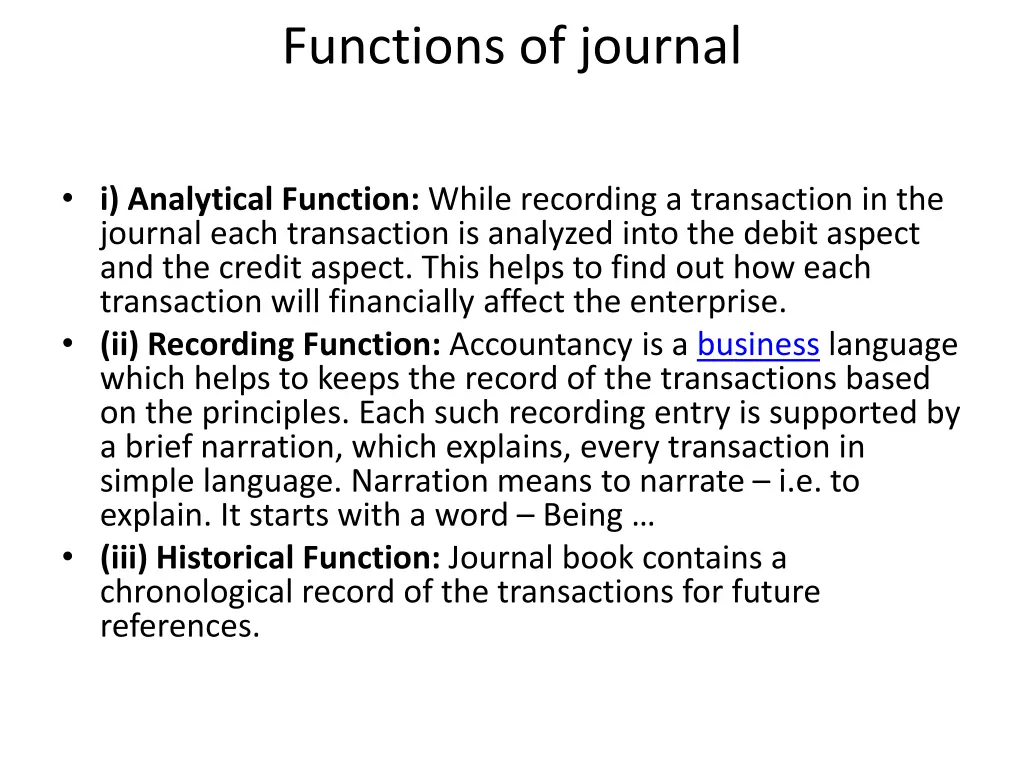 functions of journal