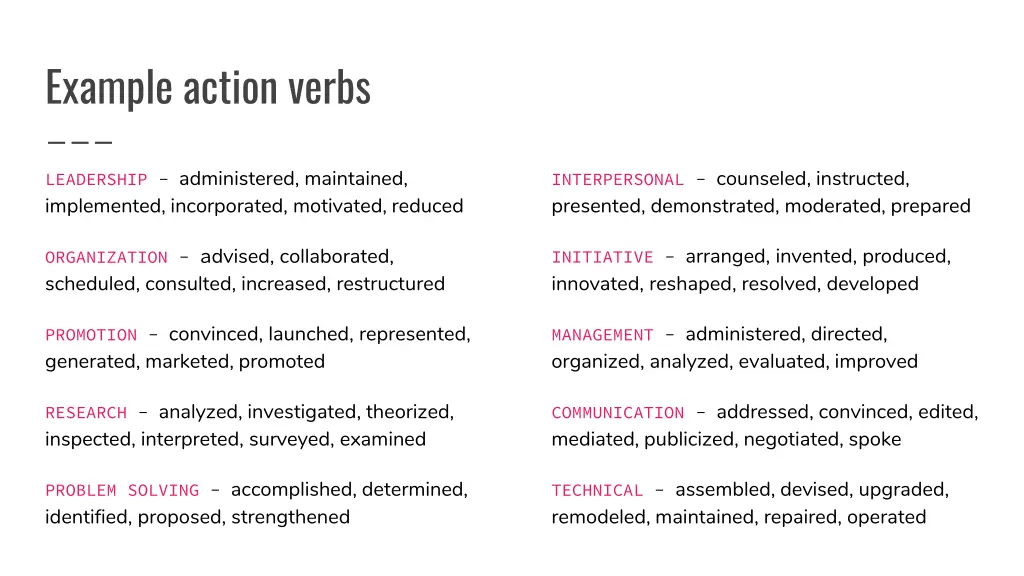 example action verbs