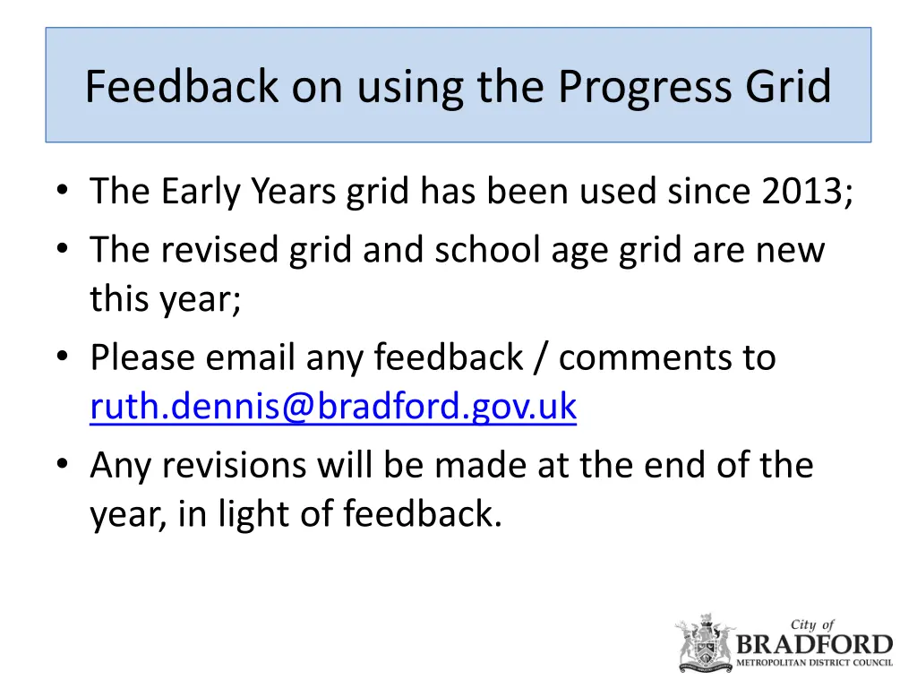 feedback on using the progress grid