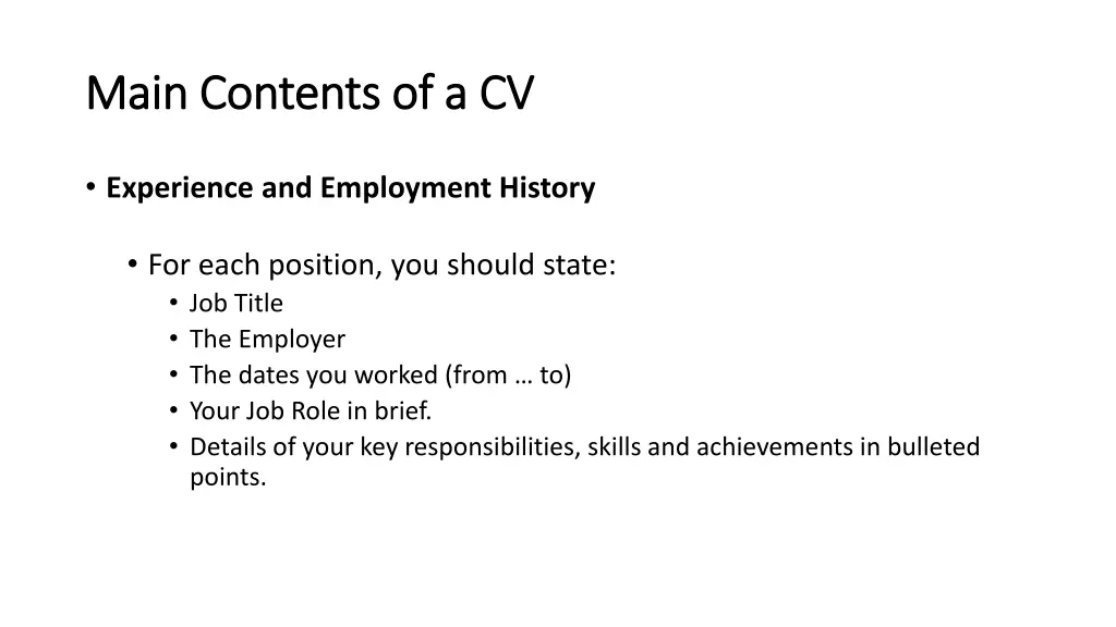 main contents of a cv main contents of a cv 5