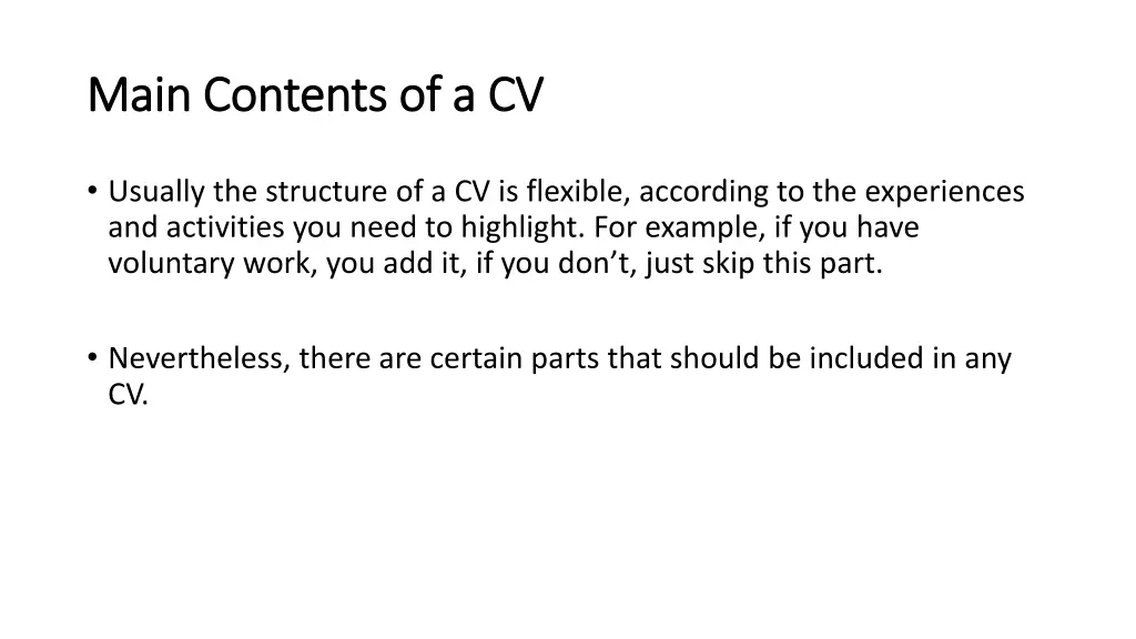 main contents of a cv main contents of a cv