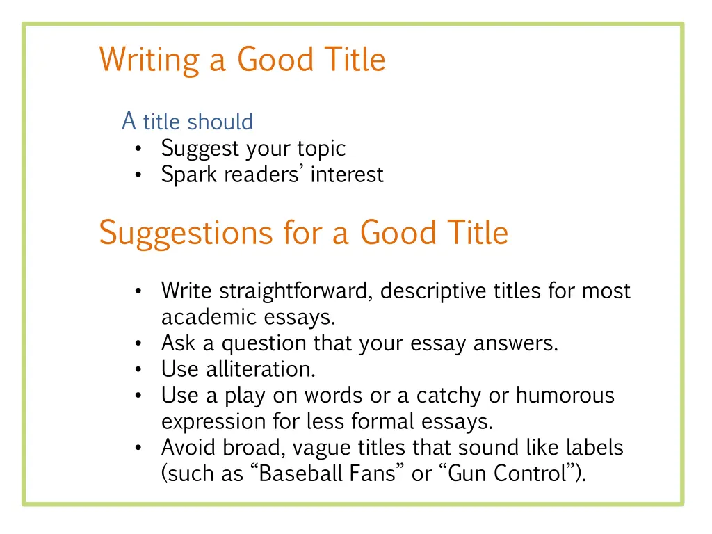 writing a good title a title should suggest your