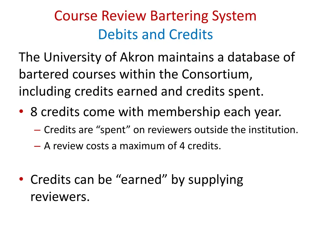 course review bartering system debits and credits