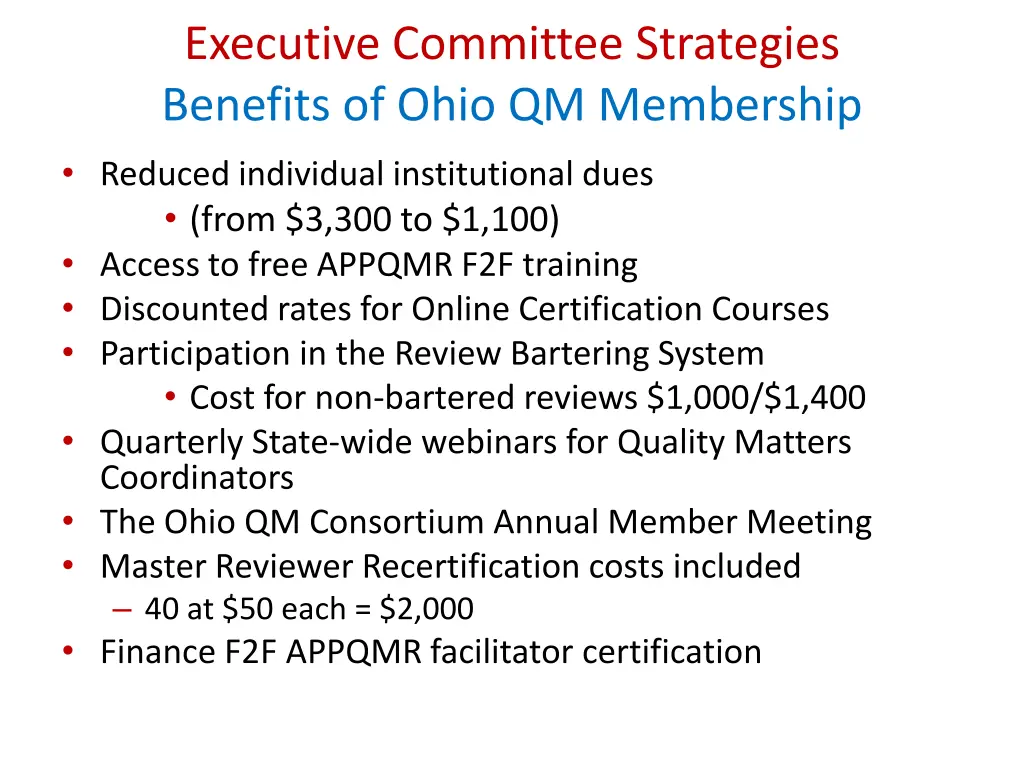 executive committee strategies benefits of ohio