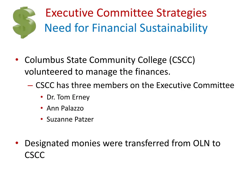 executive committee strategies need for financial