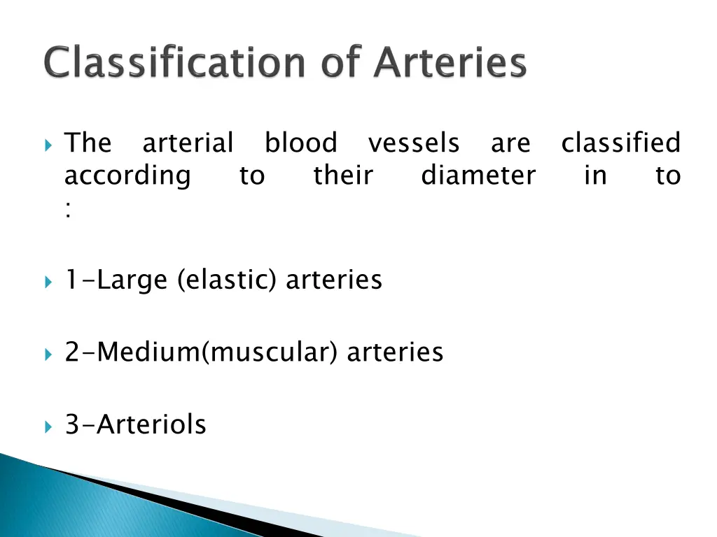 the arterial blood vessels are classified