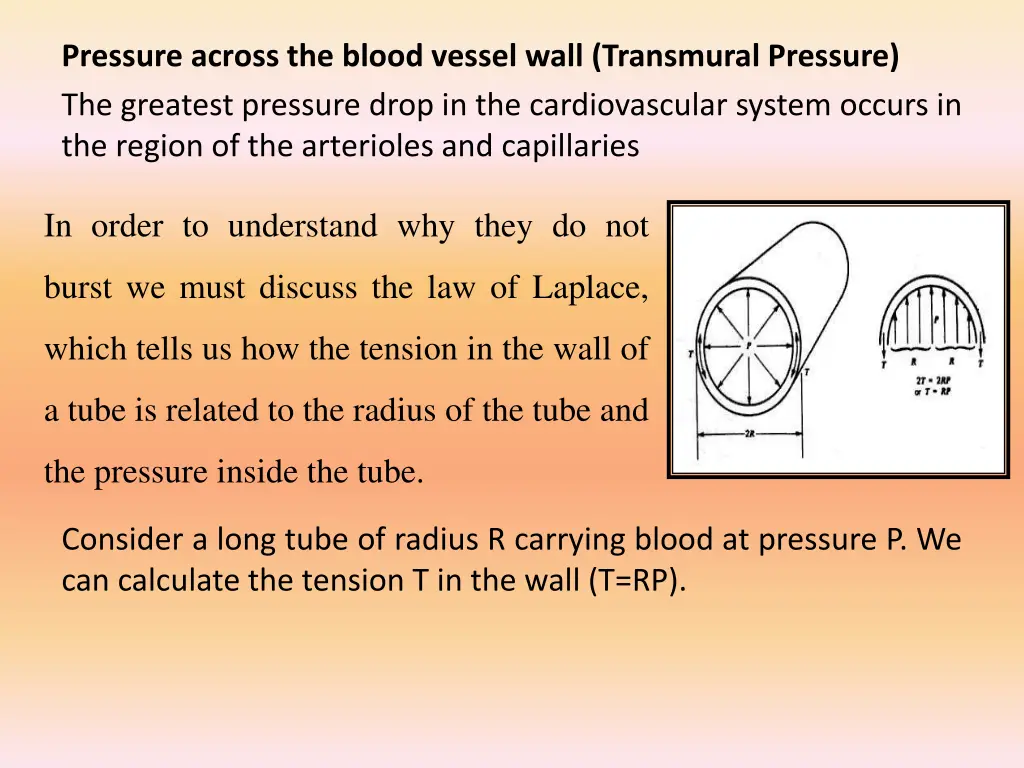 pressure across the blood vessel wall transmural