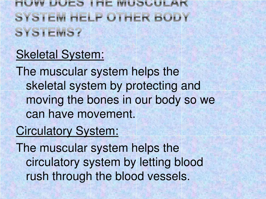 how does the muscular system help other body 1