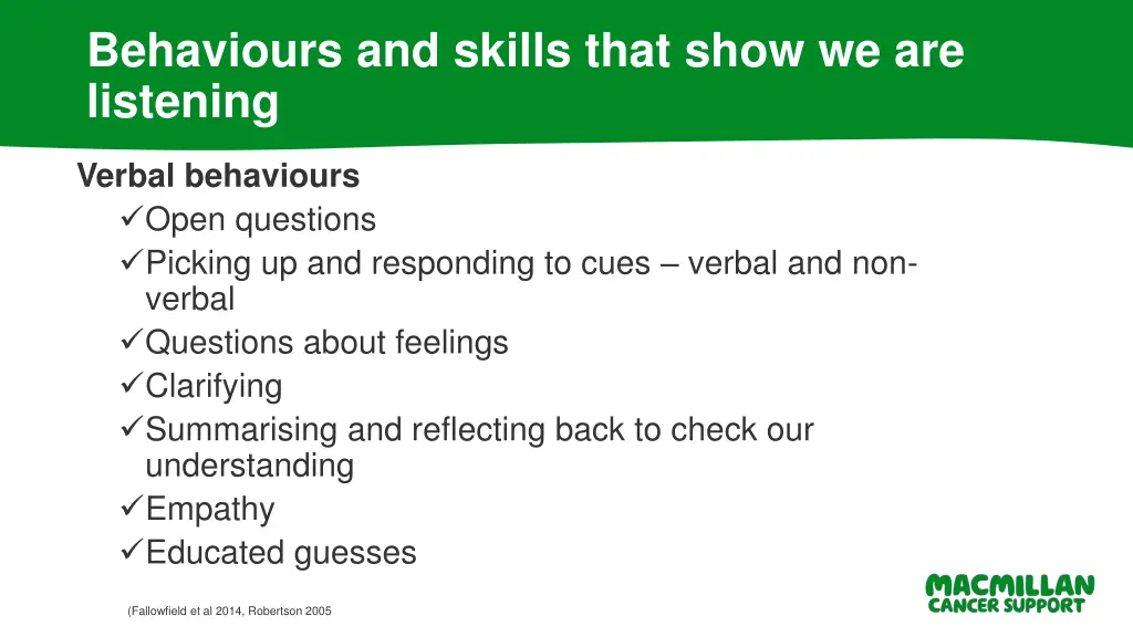 behaviours and skills that show we are listening