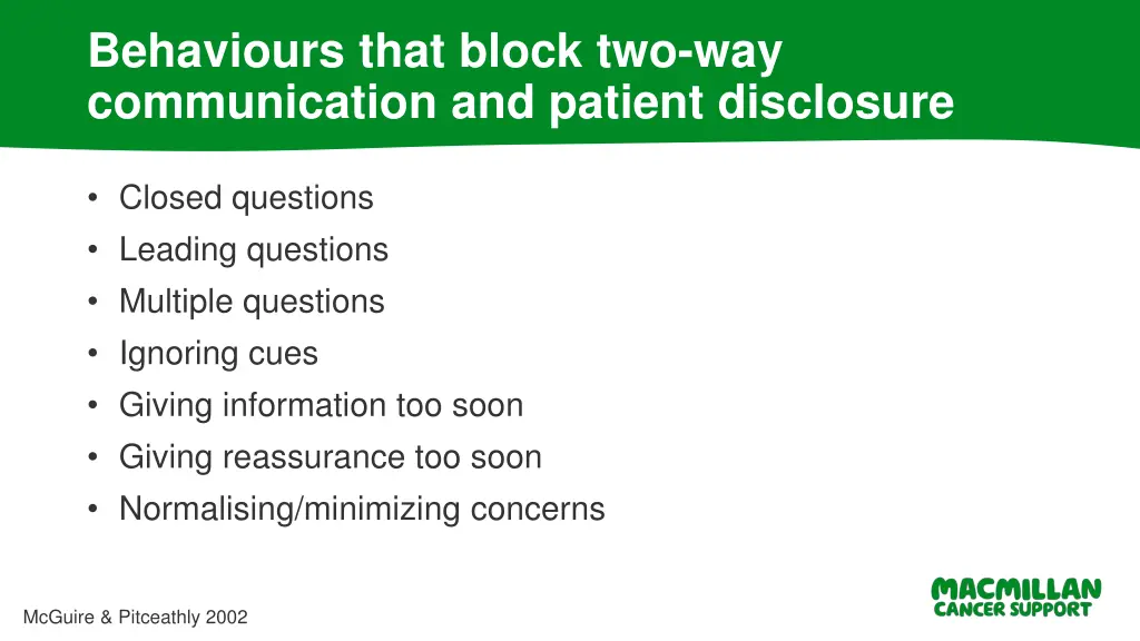 behaviours that block two way communication