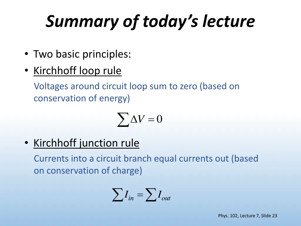 summary of today s lecture