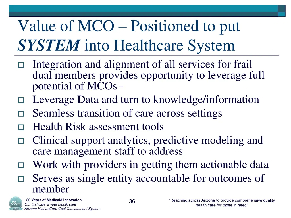 value of mco positioned to put system into