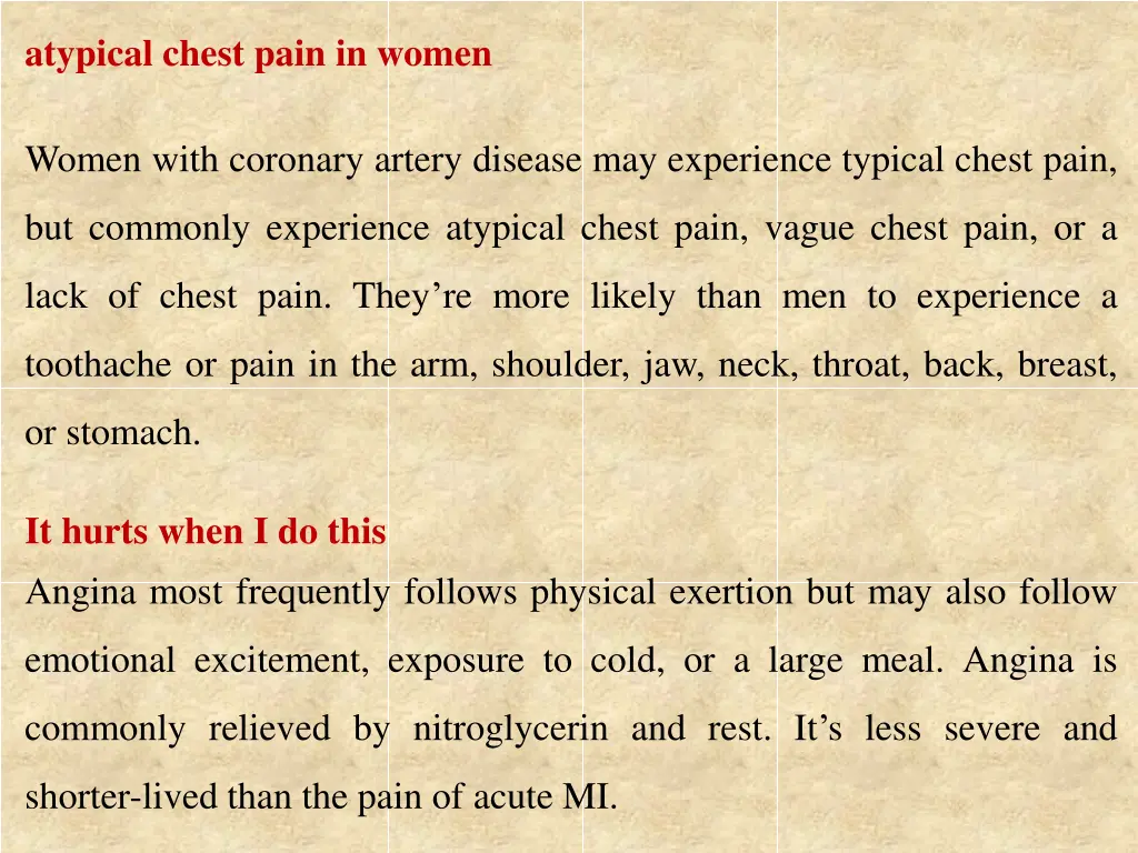 atypical chest pain in women