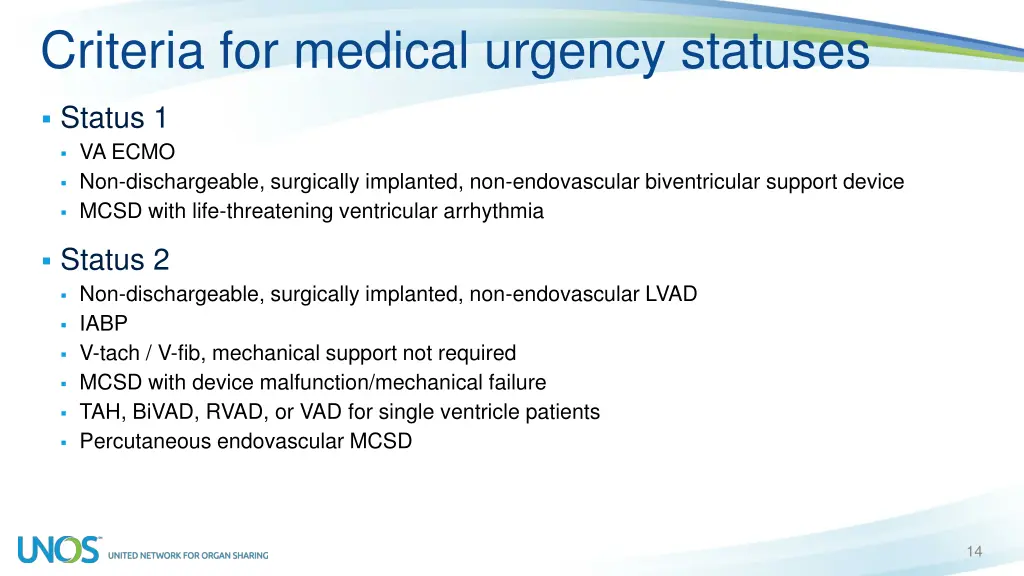 criteria for medical urgency statuses