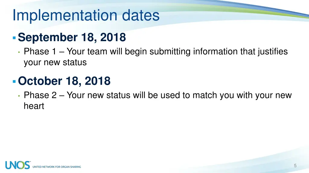 implementation dates