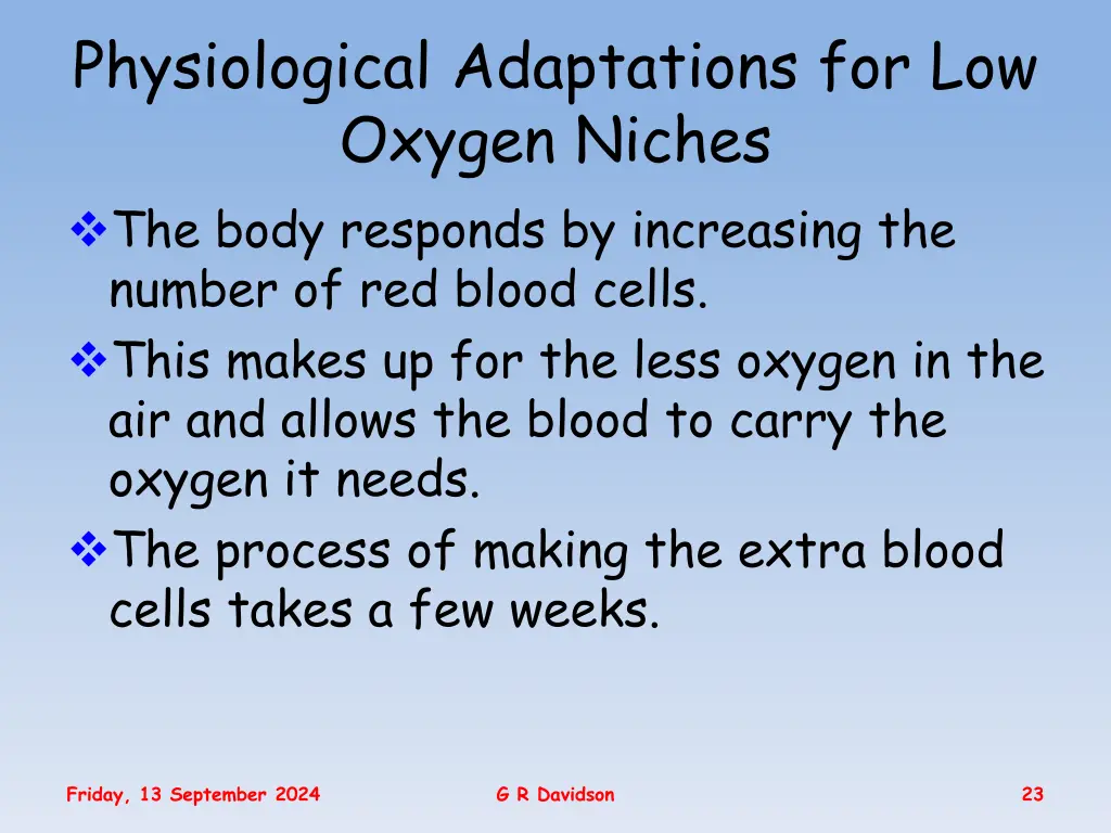 physiological adaptations for low oxygen niches 1