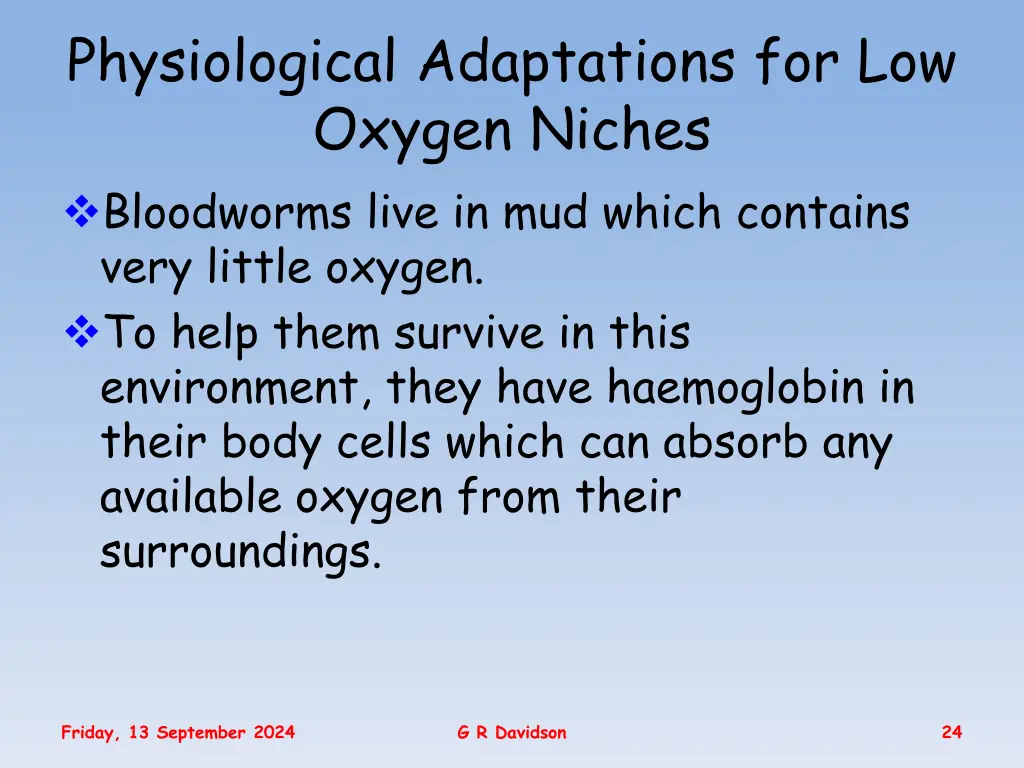 physiological adaptations for low oxygen niches 2