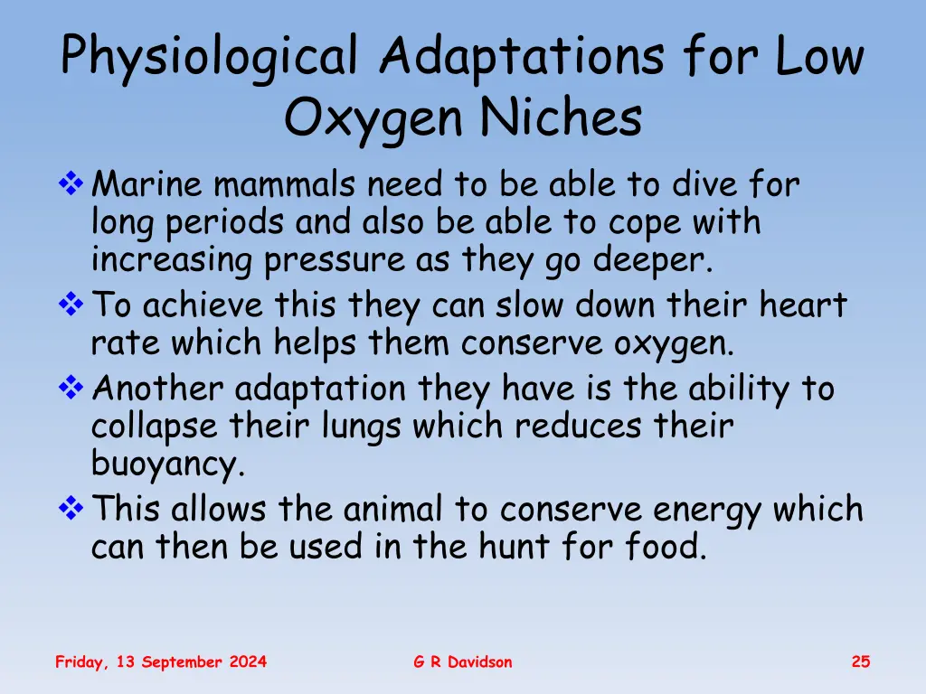 physiological adaptations for low oxygen niches 3