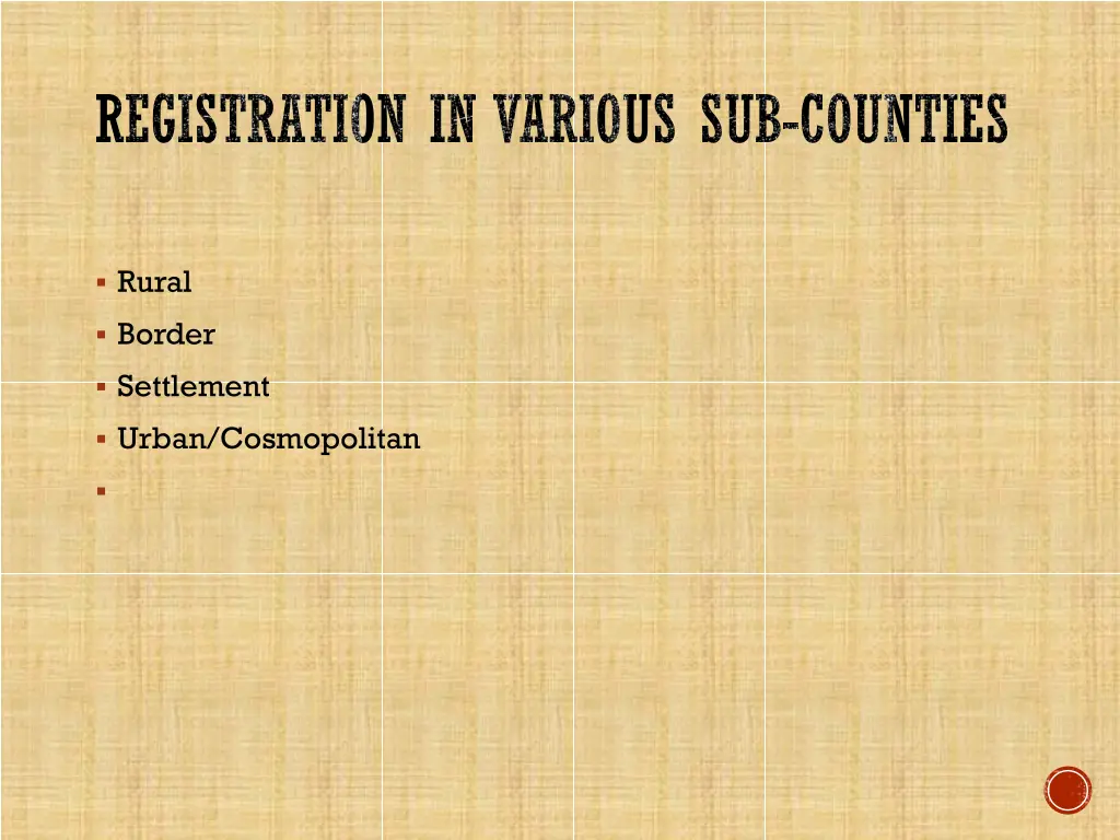 registration in various sub counties