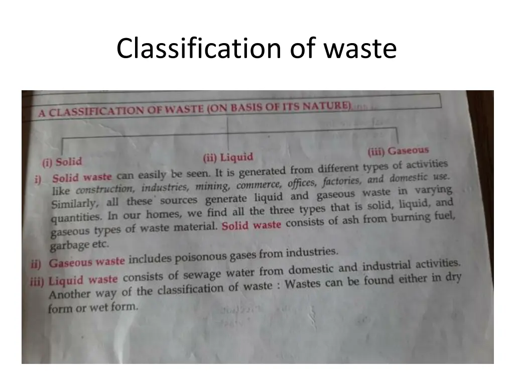 classification of waste