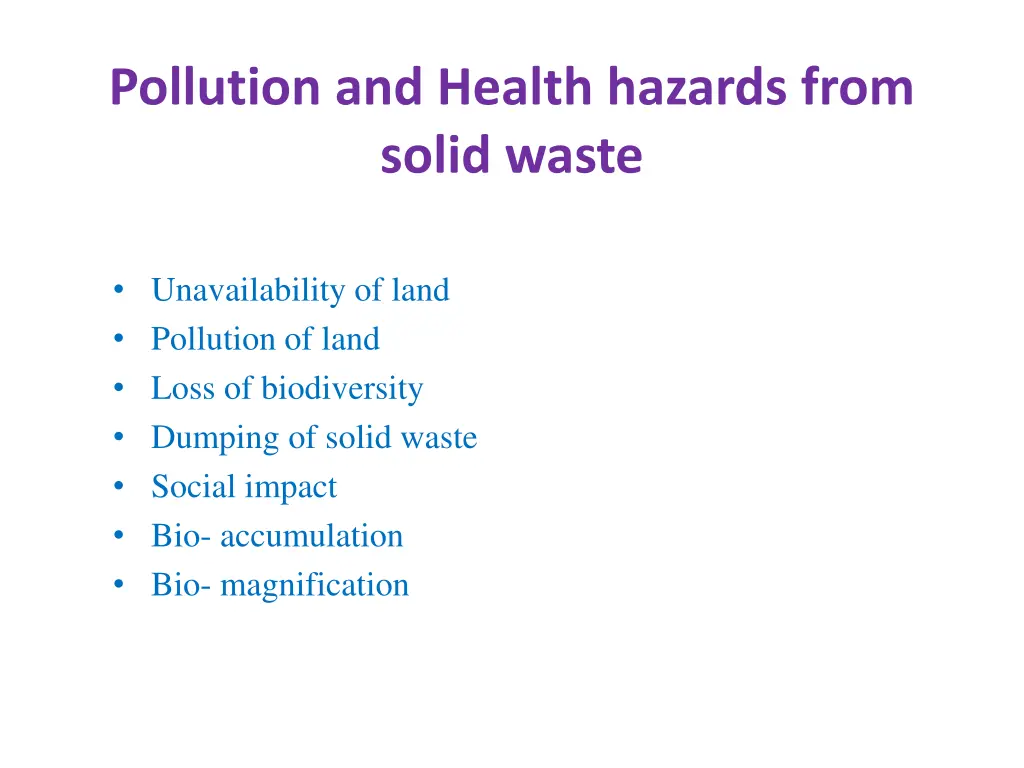 pollution and health hazards from solid waste