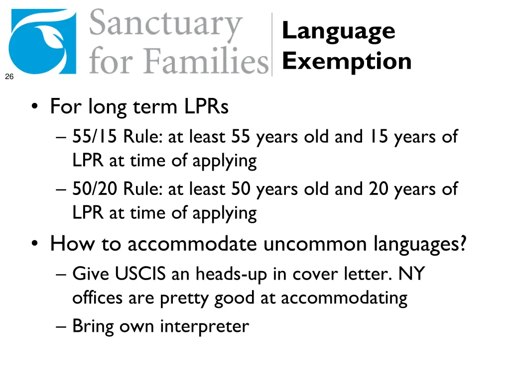 language exemption