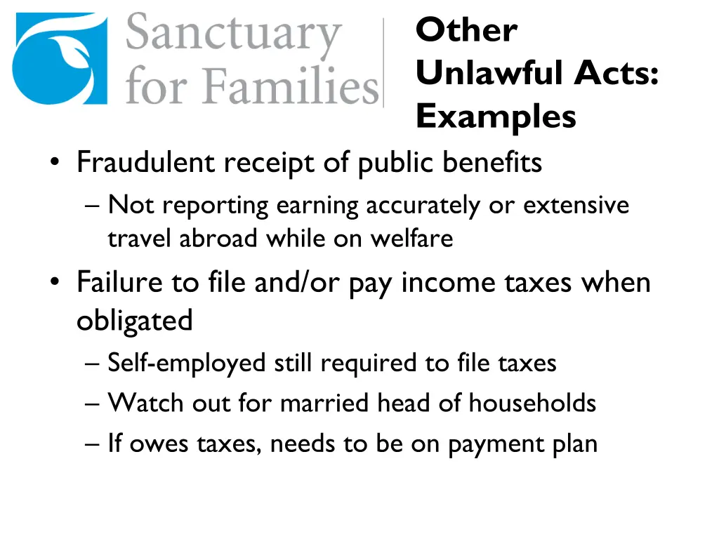 other unlawful acts examples