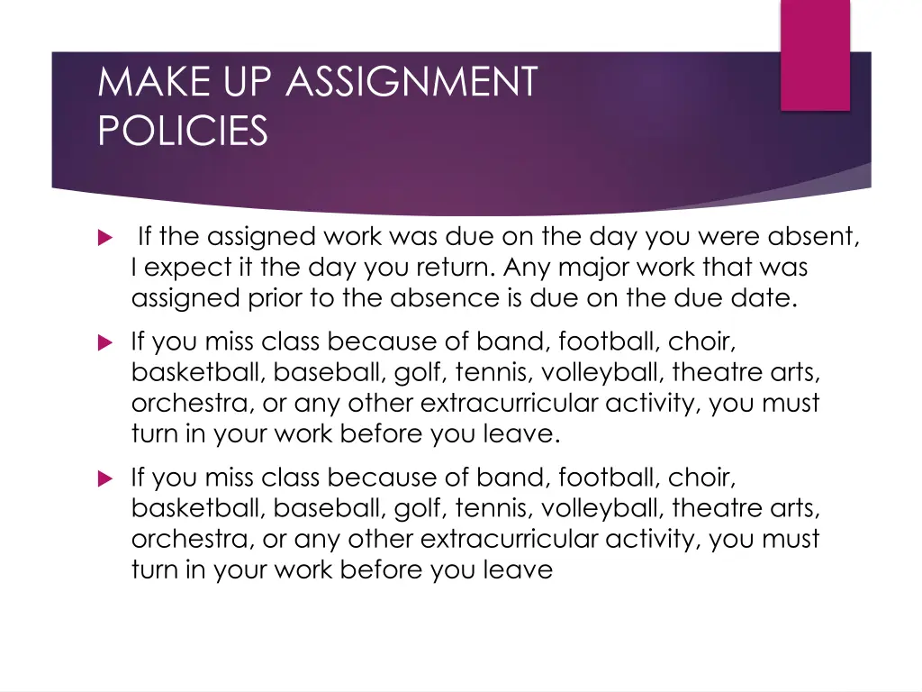 make up assignment policies 1